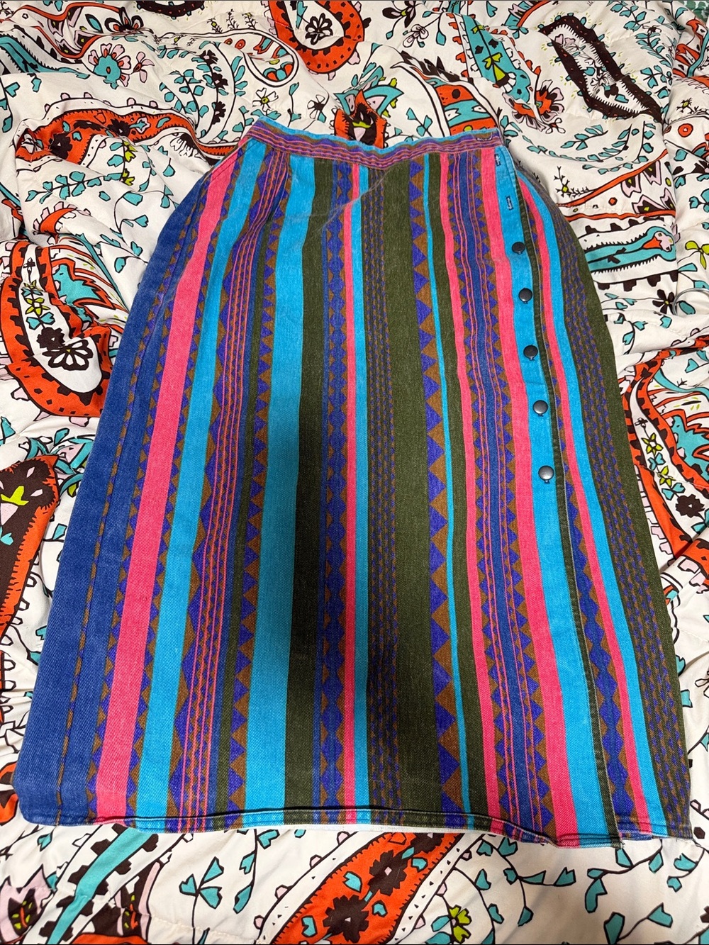 Vintage Multi-Stripe Button-Accent Women's Skirt